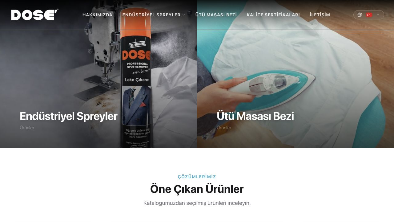 DOSE website homepage with its two product categories